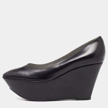 Pre Owned Sergio Rossi Black Leather Wedge Platform Pumps Size 38