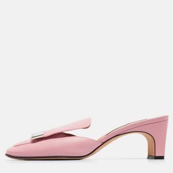 Pre Owned Sergio Rossi Pink Leather Slide Sandals Size 38.5