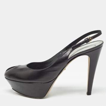 Pre Owned Sergio Rossi Black Leather Peep Toe Slingback Pumps Size 37   