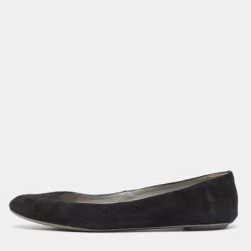 Pre Owned Sergio Rossi Black Suede Round Toe Ballet Flats Size 39.5