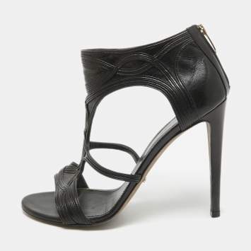 Pre Owned Sergio Rossi Black Leather Open Toe Cut Out Sandals Size 40