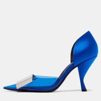 مملوكة مسبقًا Sergio Rossi Electric Blue PVC and Satin D'orsay Pumps Size 36.5