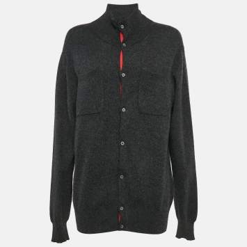 Pre Owned Shanghai Tang Grey Cashmere Blend Button Front Cardigan L
