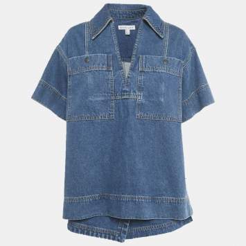 Pre Owned Shona Joy Blue Denim Top and Shorts Set M/L