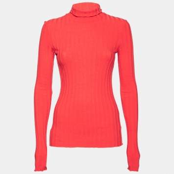 Pre Owned Simon Miller Orange Rib Knit Long Sleeve Turtle Neck Sweater L