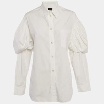 Pre Owned Simone Rocha White Cotton Gathered Sleeve Detail Shirt M