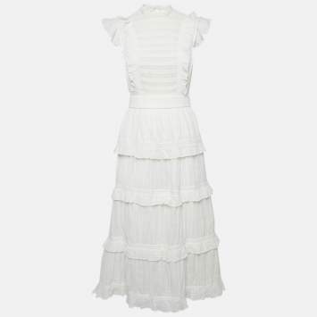 Pre Owned Sir the Label Aurelie White Cotton Tiered Open Back Midi Dress XS