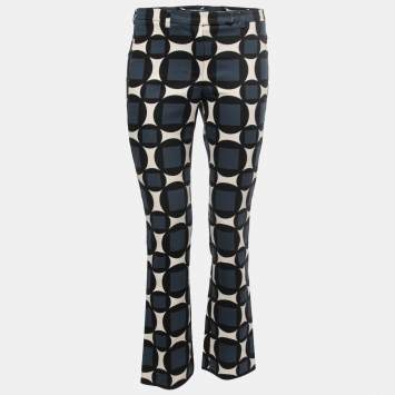 Pre Owned S'Max Mara Blue Geometric Patterned Cotton Trousers S