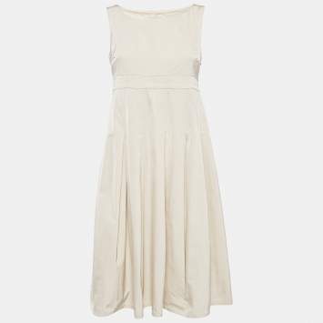 Pre Owned S'Max Mara Beige Cotton Blend Pleated Sleeveless Dress S