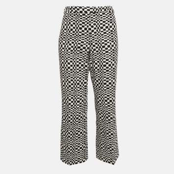 Pre Owned S'Max Mara White/Black Printed Cotton Wide-Leg Trousers L