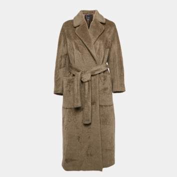 Pre Owned S'Max Mara Beige Alpaca Fur Mid-Length Coat M
