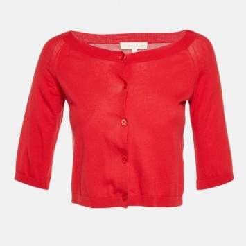 Pre Owned S'Max Mara Red Cotton Knit Cropped Cardigan S