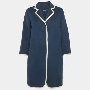 S'Max Mara Navy Blue Wool Button Front Long Coat L