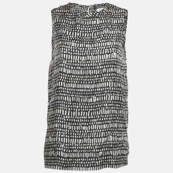 Pre Owned S'Max Mara Monochrome Printed Silk Top S