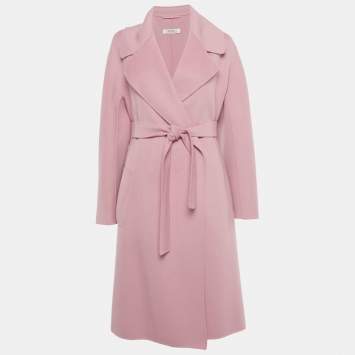 Pre Owned S'Max Mara Pink Wool Open Front Belted Coat L 