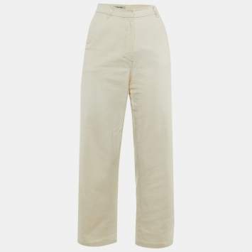 Pre Owned S'Max Mara Cream Denim Straight Fit Trousers M/Waist 28"