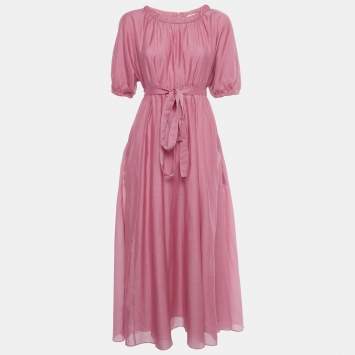 Pre Owned S' Max Mara Pink Cotton Short Sleeve Long Dress M
