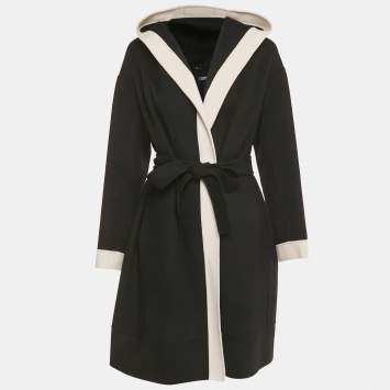 Pre Owned S'Max Mara Black Felt Hooded Open Front Cardigan M