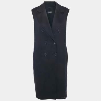 مملوكة مسبقًا S'Max Mara Navy Blue Double Breasted Sleeveless Coat S