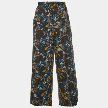 Pre Owned بنطلون إيس ماكس مارا قطني مختلط متعدد الألوان بأرجل واسعة مقاس وسط - ميديم بحزام خصر 32 بوصة