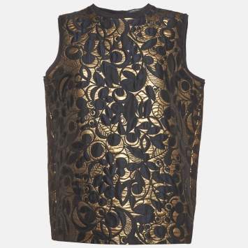 Pre Owned S'Max Mara Navy/Gold Floral Jacquard Sleeveless Tunic Top L