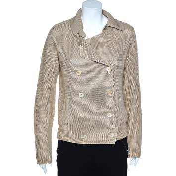 Pre Owned S'Max Mara Cream Linen Knit Double Breasted Blazer M