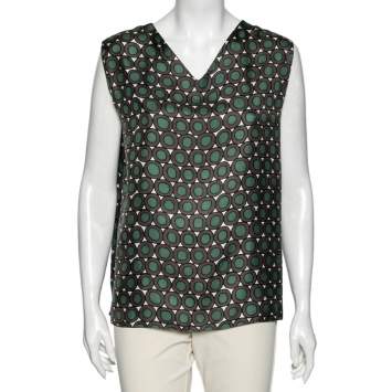 Pre Owned S'Max Mara Pink & Grey Printed Silk Sleeveless Top M