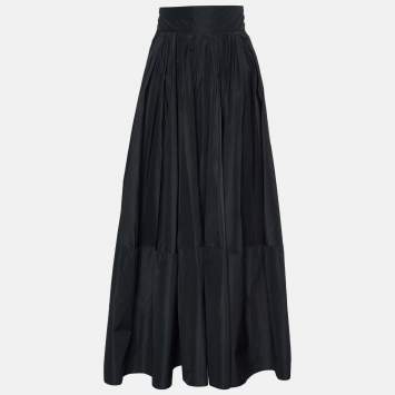 Pre Owned S'Max Mara Black Synthetic Zip Detail Skirt L
