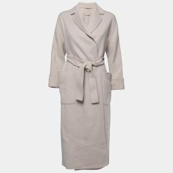 Pre Owned S'Max Mara Off White Wool Belted Coat XS