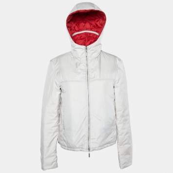 Pre Owned S'Max Mara Beige & Red Synthetic Hooded Reversible Jacket S