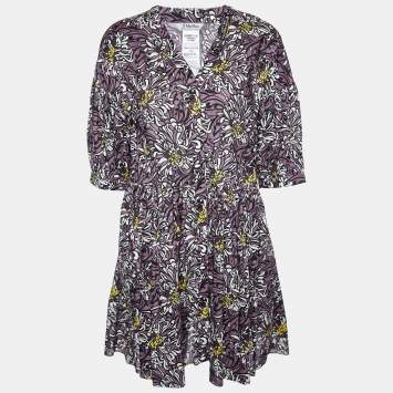 Pre Owned S'Max Mara Purple Floral Printed Cotton Mini Dress L