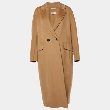 Pre Owned S'Max Mara Camel Brown Wool Double Breasted Coat S