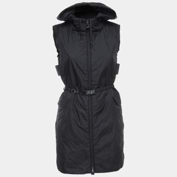 Pre Owned S'Max Mara Black Nylon Zip Front Hooded Timeless Vest S 