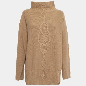 Pre Owned S'Max Mara Camel Brown Wool High Neck Sweater L