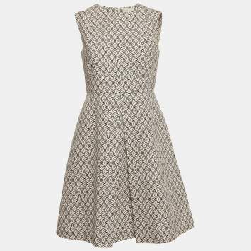 Pre Owned S'Max Mara Cream Geometric Print Cotton Sleeveless Mini Dress M