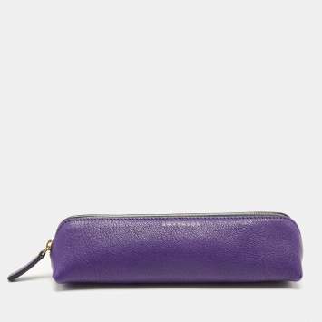Pre Owned Smythson Purple Leather Panama Pencil Case
