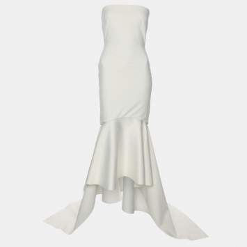 Pre Owned Solace London Cream Satin Blend Kerama Long Dress S