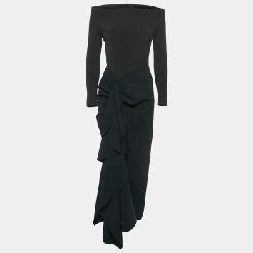 Pre Owned Solace London Black Stretch Crepe Draped Lotus Midaxi Dress M