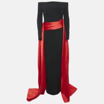 Pre Owned Solace London Black Crepe Trail Detail Irma Maxi Dress S