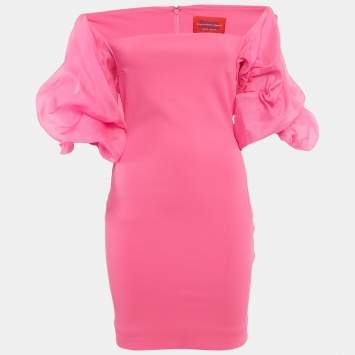 Pre Owned Solace London Pink Crepe Puff Sleeve Ellice Mini Dress S
