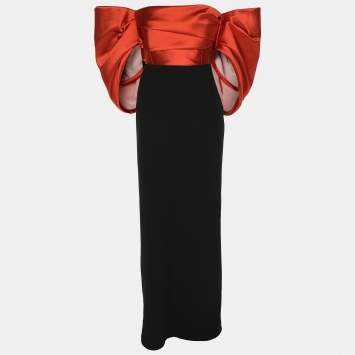 Solace London Black/Orange Polyester Arla Maxi Dress S