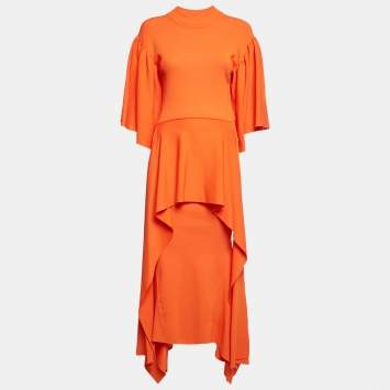 Solace London Orange Jersey Asymmetric Kalle Midi Dress S