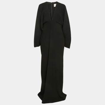 Solace London Black Plisse V-Neck Oxana Maxi Dress L