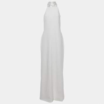 Solace London White Crepe & Satin Neck Detail Dahlia Maxi Dress L