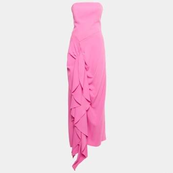 Pre Owned Solace London Pink Crepe Corset Thalia Midi Dress L