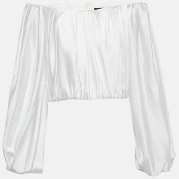 Pre Owned Solace London White Textured Satin Ayla Top M