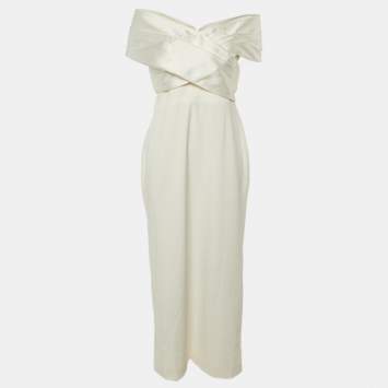 Pre Owned Solace London Ivory Crepe The Rhea Maxi Dress L