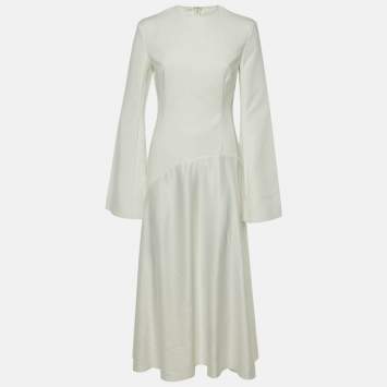 Pre Owned Solace London White Crepe & Jersey The Gaia Midi Dress M