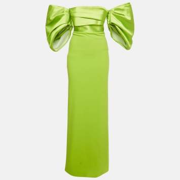 Pre Owned Solace London Green Taffeta and Stretch Crepe The Arla Maxi Dress S