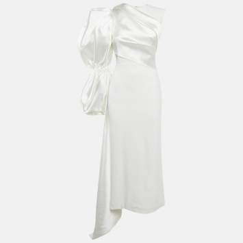 Pre Owned Solace London White Stretch Crepe and Satin Moore Maxi Dress M